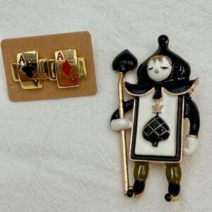 Playing Cards Brooch and Pierced earrings